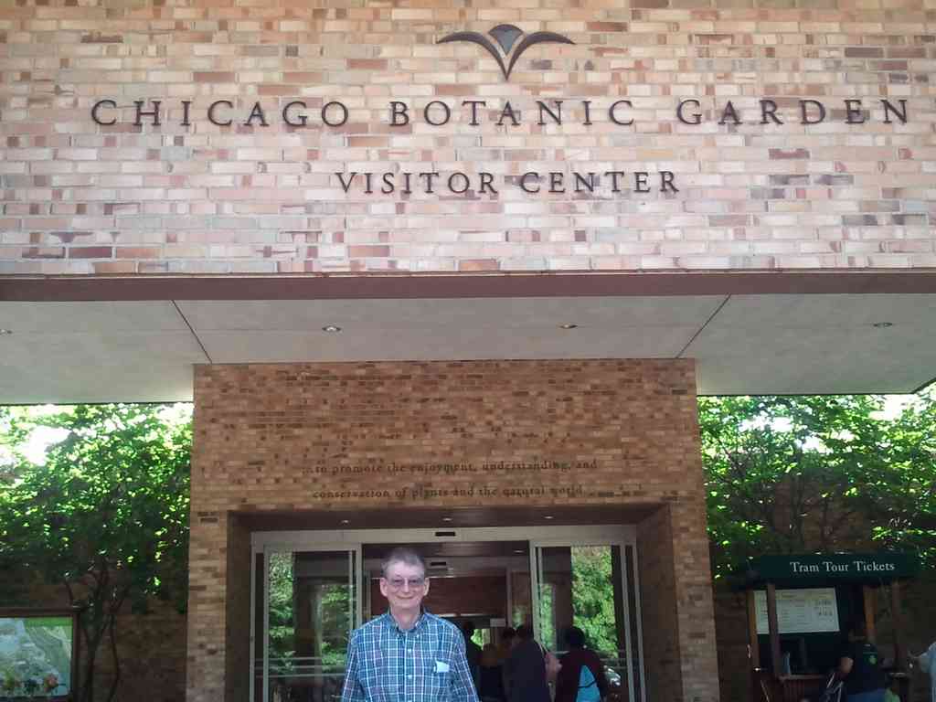 Charles at the entrance to the Chicago Botanic Garden.