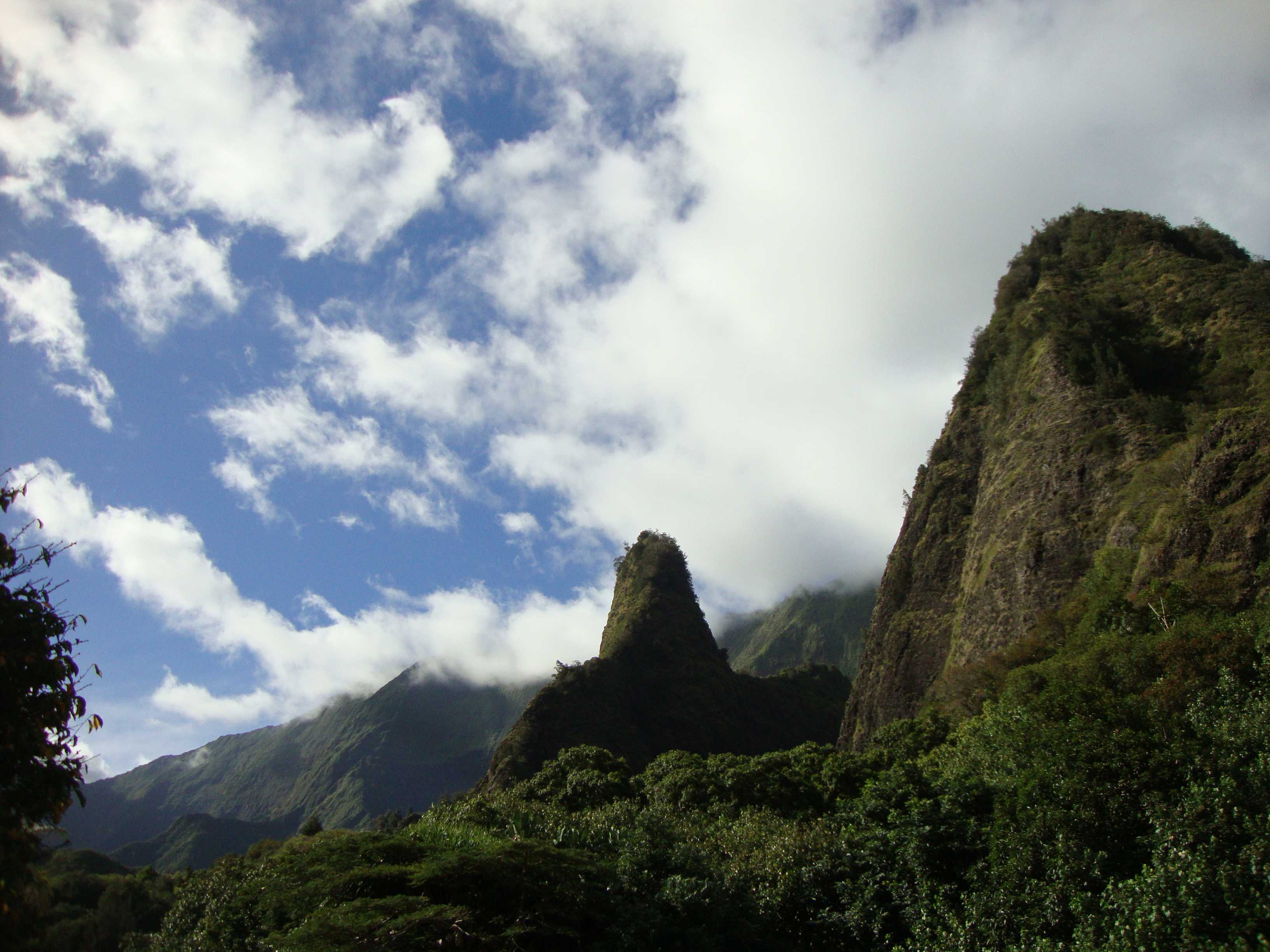 This is a side view of the Iao Needle. It served as an important lookout point for the Mauians during the war with King Kamehameha I (c. 1758 - May 8, 1819). King Kamehameha was ultimately successful in his goal of uniting all of the Hawaiian islands in 1810.