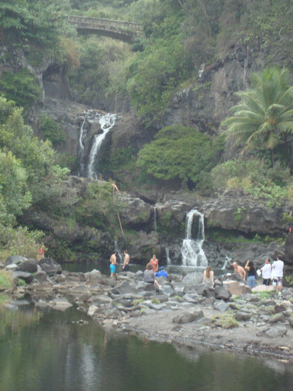 At the end of the hike, we were rewarded by seeing these two beautiful waterfalls. We were able to hike along a treacherous cliff right to the top of the lower waterfall!