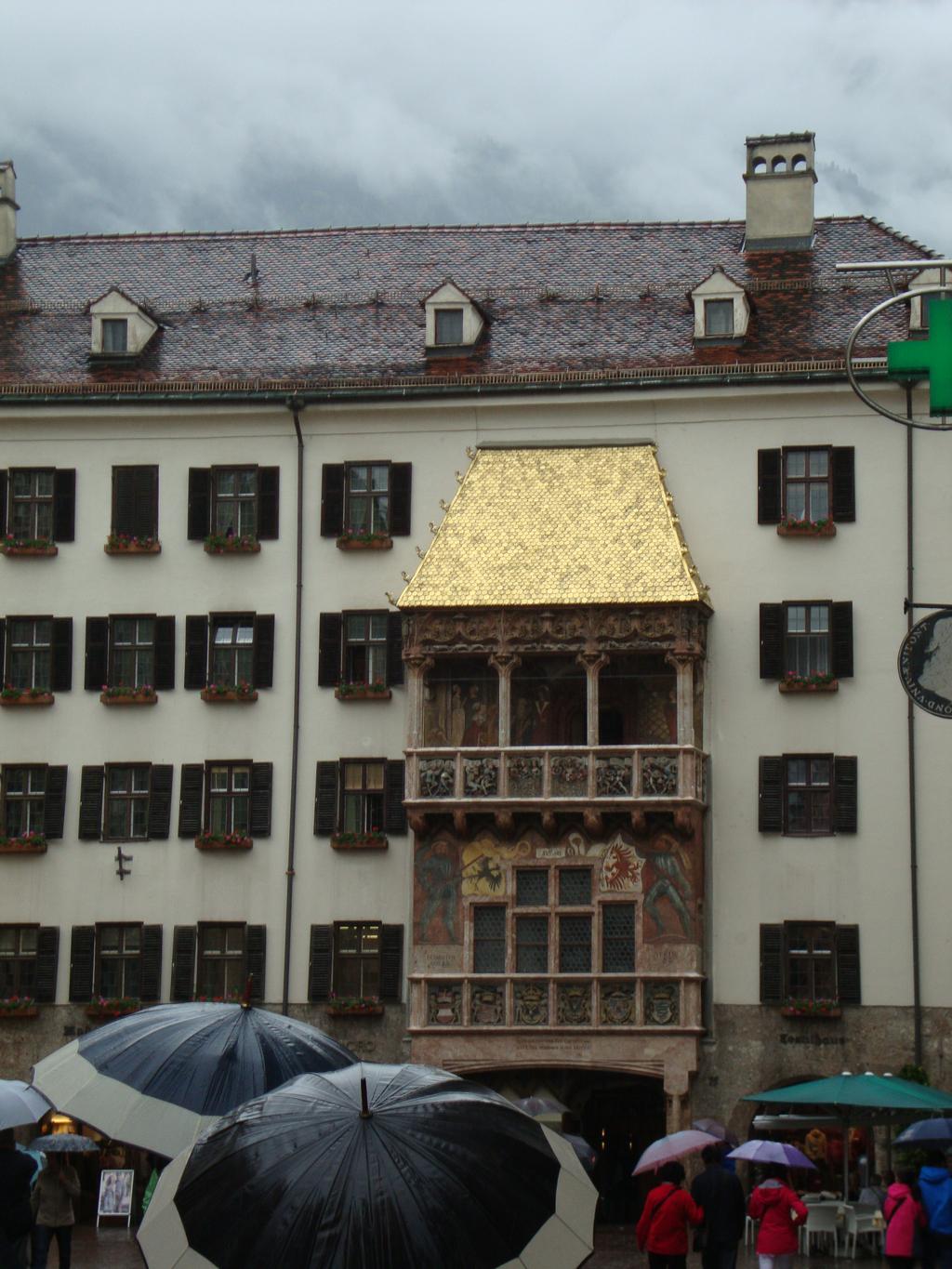 The Goldenes Dachl (Golden Roof)&mdash;one of the city's finest architectural landmarks! Commissioned by Maximilian I in the 1490s, the roof is made of gilded copper tiles to cover a balcony where the court observed events in the square below.