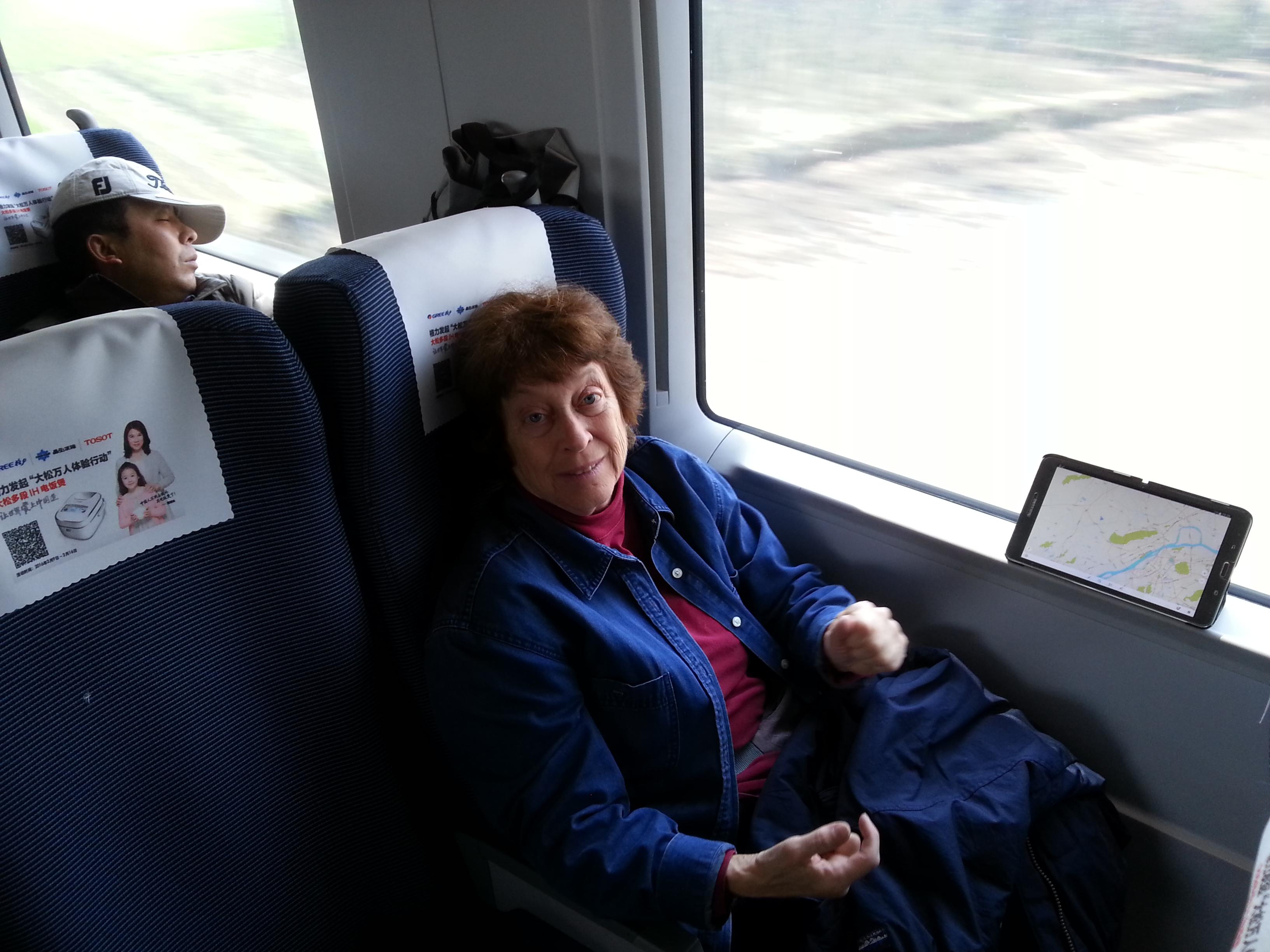 Helen relaxing and enjoying the incredibly smooth, high-speed ride.