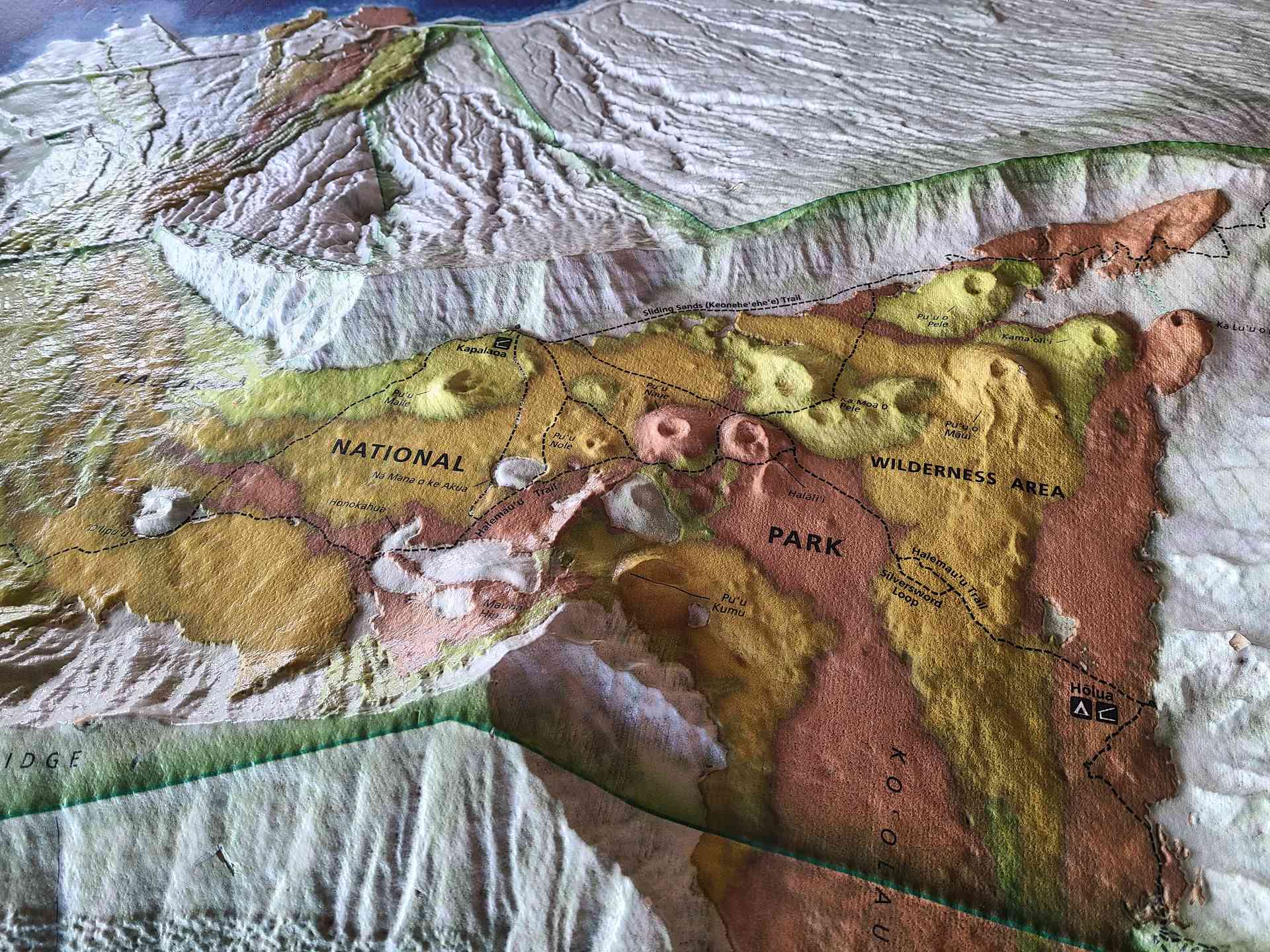 What the heck is this? If you look closely, it is a 3-D model of Haleakala's crater! At first glance, it just looks like a messed up painting.